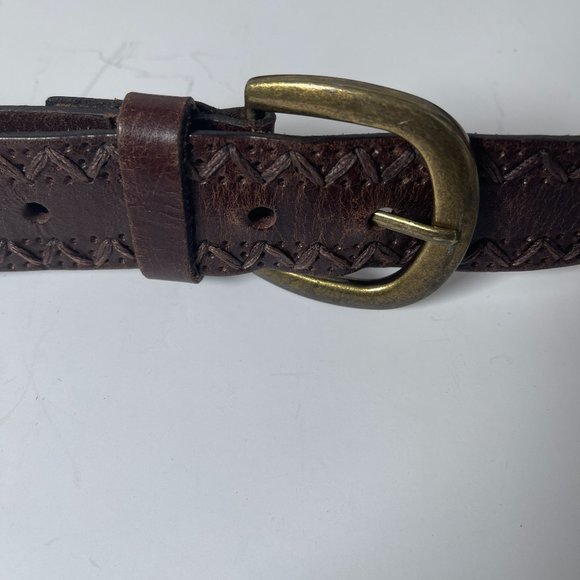 EUC Brown Leather Rick Rack Stitch Trim Belt - Picture 2 of 3